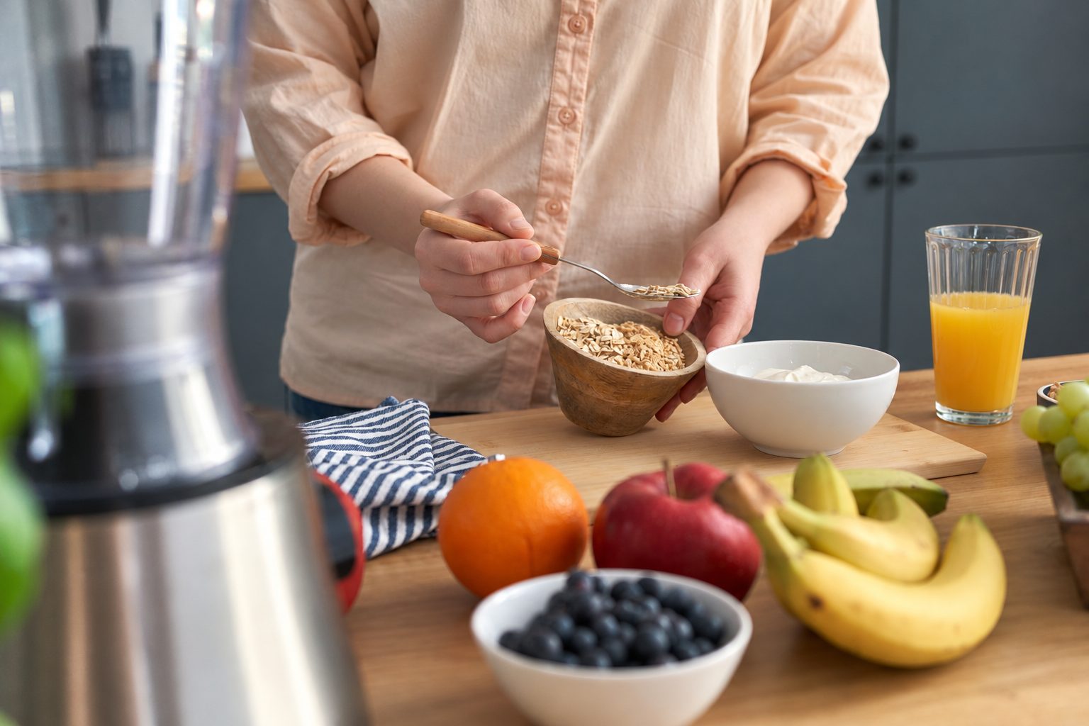 Woman preparing oatmeal in the kitchen