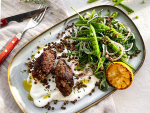 Lamb Kofta with Lemony Beluga Pea Salad & Whipped Feta Recipe