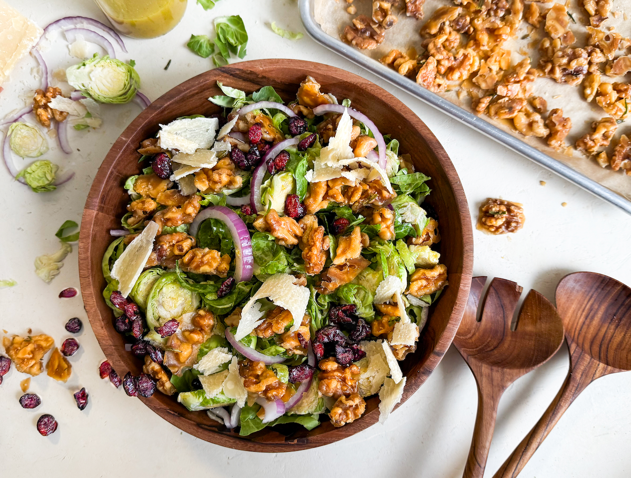 Brussels Sprout Salad with Candied Walnuts & Mustard Dressing