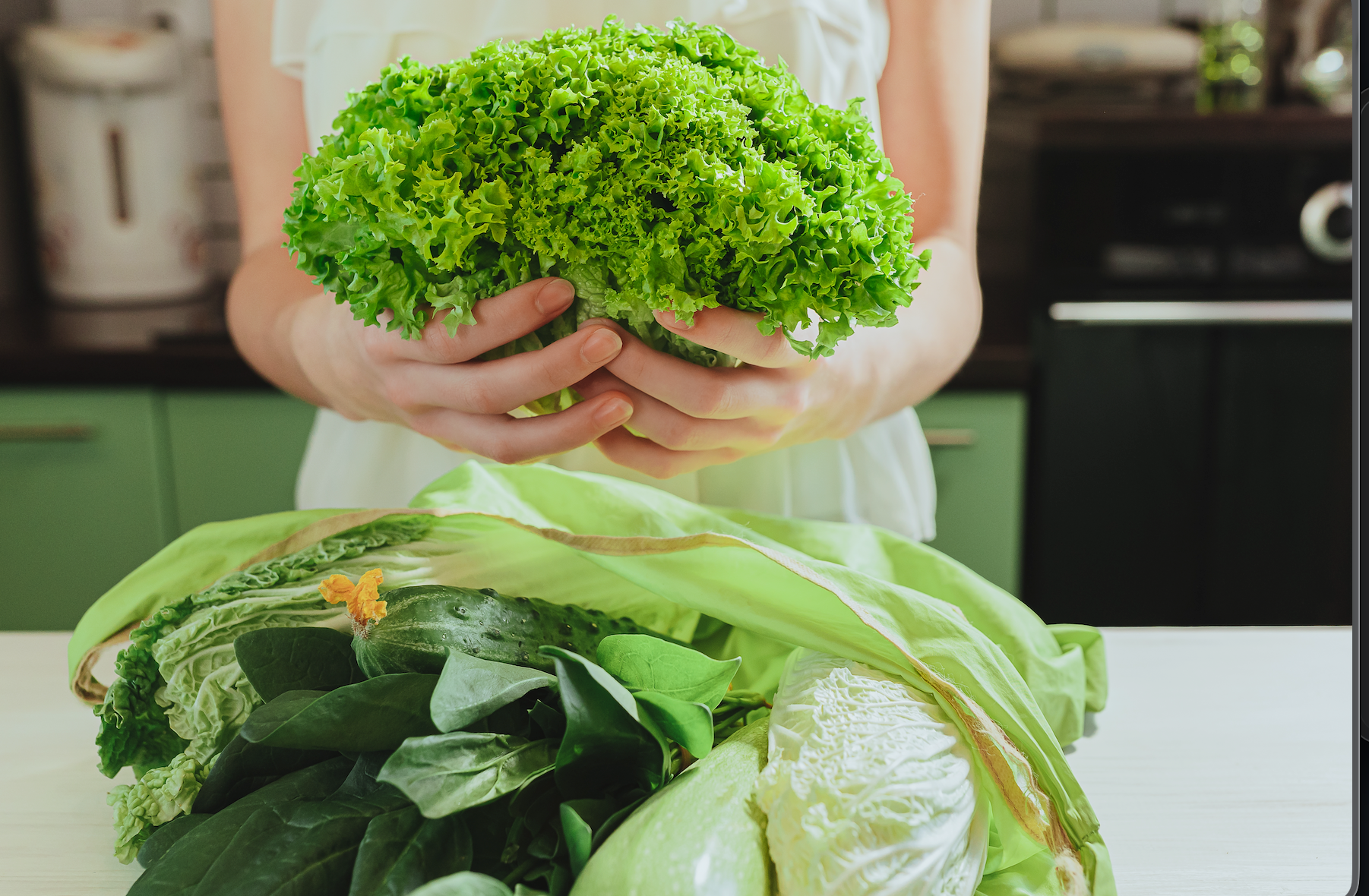 Vegetables bought in store woman